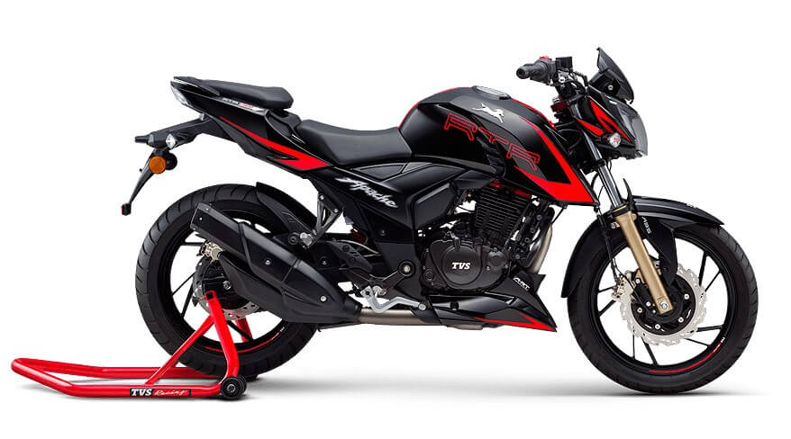 TVS Apache RTR 200 4V negra y roja, vista lateral